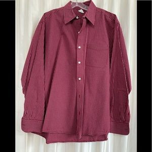 deep red check casual button down shirt.  L